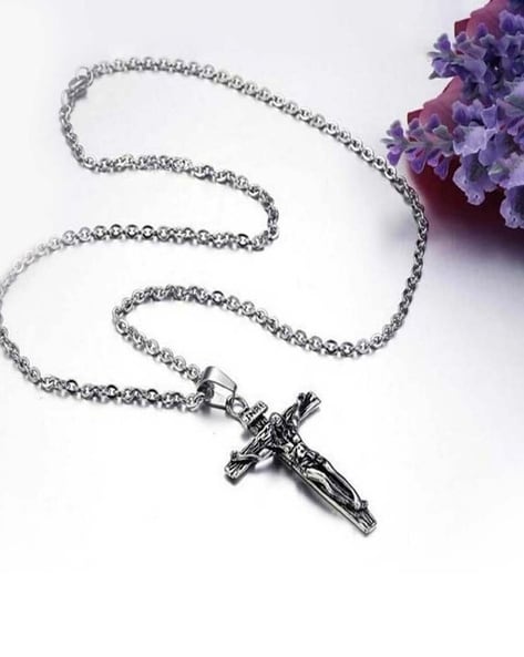 Buy University Trendz Stainless Steel Antique Cross Pendant Jesus Necklace  for Unisex Adult (Silver) at Amazon.in