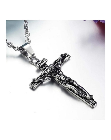 Stainless Steel Cross with Black Border Accent on 24