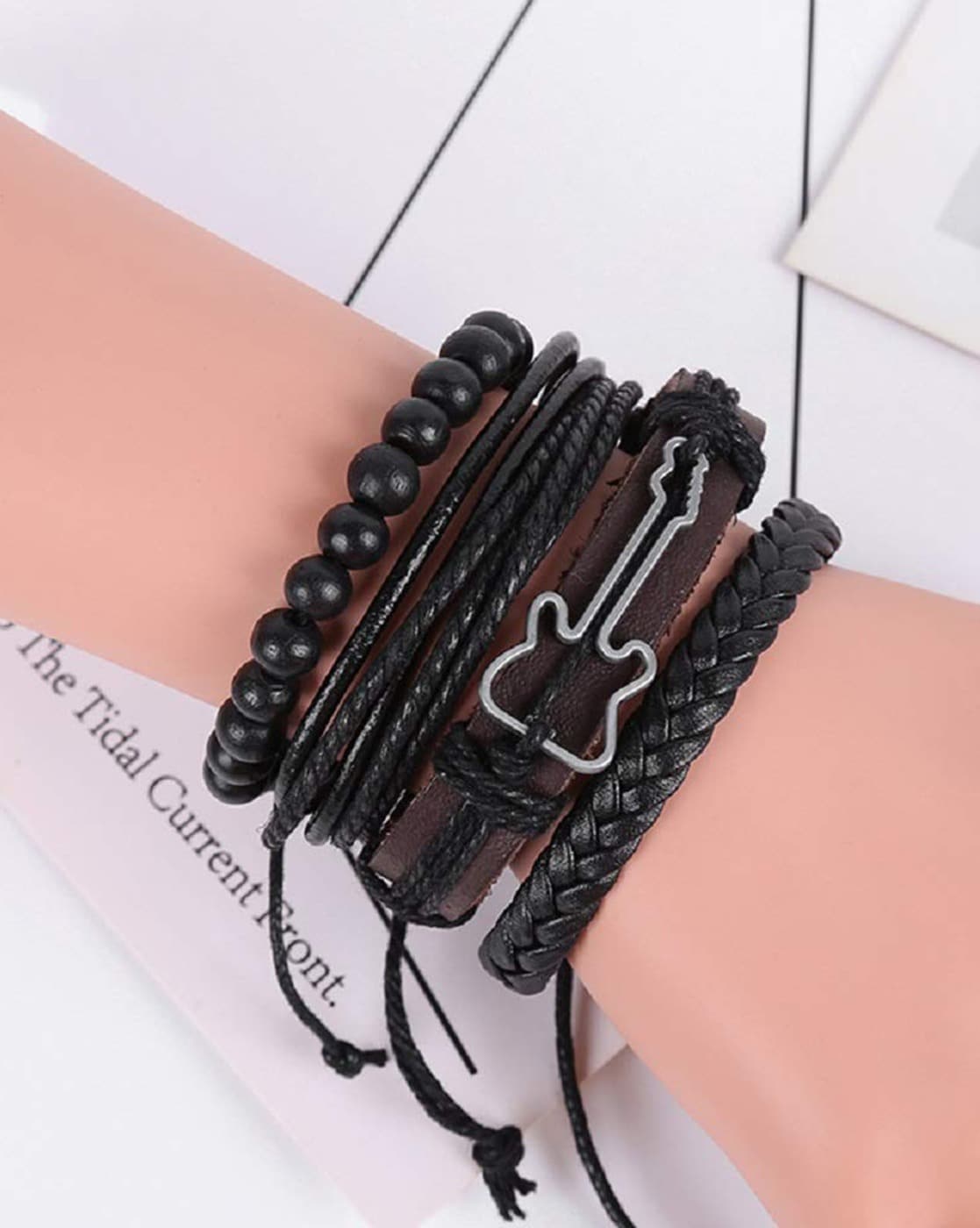 Black Leather Wraparound Bracelet
