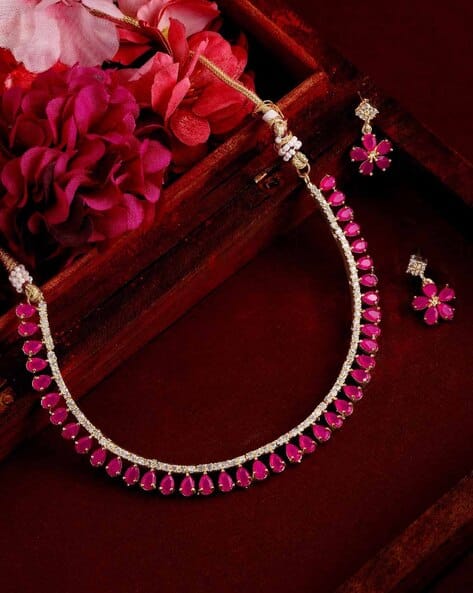The Pari Ruby-Studded Necklace & Earrings Set