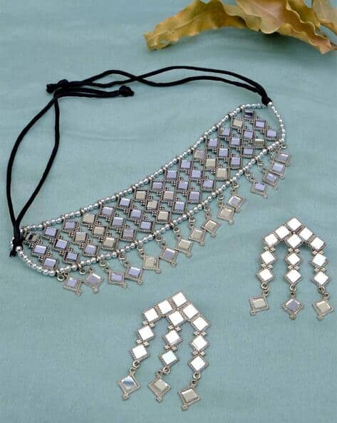 The Pari Mirror-Studded Choker Necklace & Earrings Set