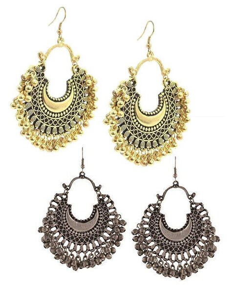 Flipkart.com - Buy YELLOW CHIMES Earrings for Women Floral Shaped Crystal  Black Long Chain Dangler Earrings Crystal Brass Drops & Danglers Online at  Best Prices in India