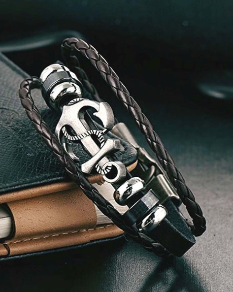Multilayer Braided Leather Bracelet for Men  Boys with Stainless Stee   Shining Jewel