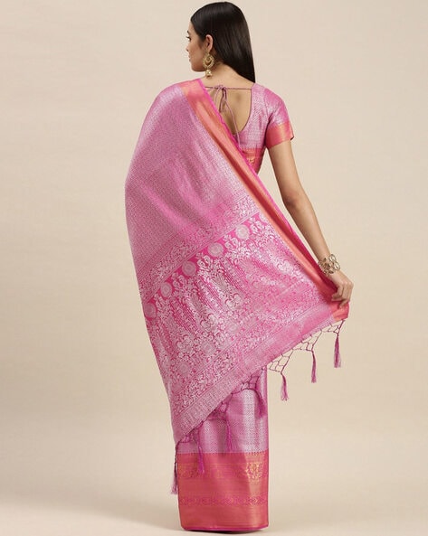 Turmeric Yellow and Baby Pink Kanjivaram Silk Saree - S697 – Pashudh Sarees