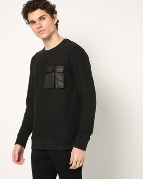 Crew neck sweatshirt outlet with pouch