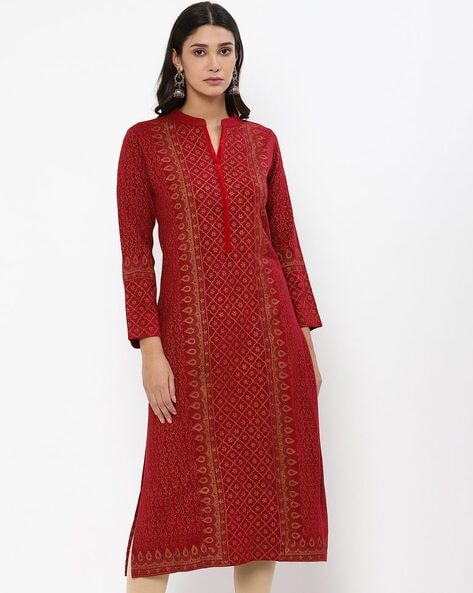 Beautiful Printed cotton Kurti with shawl collar and asymetric bell  sleeves. | Long kurti designs, Kurti neck designs, Stylish dress designs