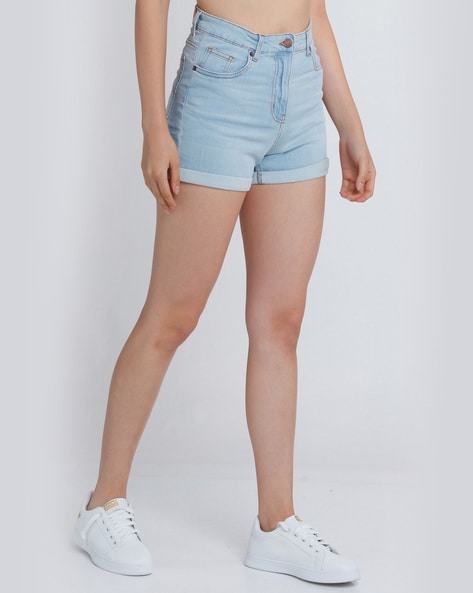 Buy ALL SAINTS Alfie High Rise Relaxed Fit Denim Shorts | Black Color Women  | AJIO LUXE