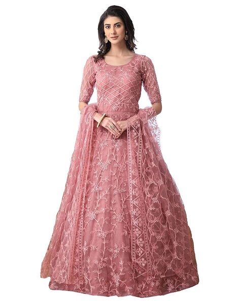 Embellished Semi-stitched Anarkali Dress Material Price in India