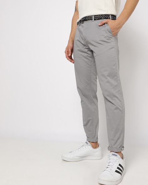 Slim Fit Satin Cropped Chinos with Belt