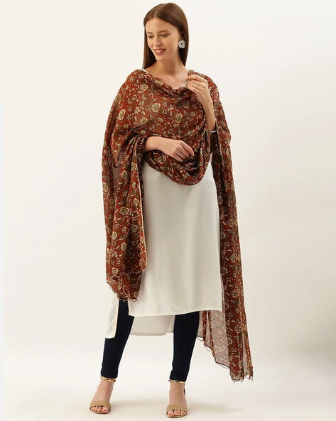 Floral Printed Dupatta with Tassels Price in India