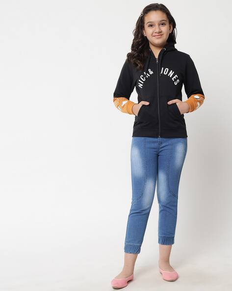 Buy NICK & JONES Brand Typography Zip-Front Hoodie Online | Ajio.com