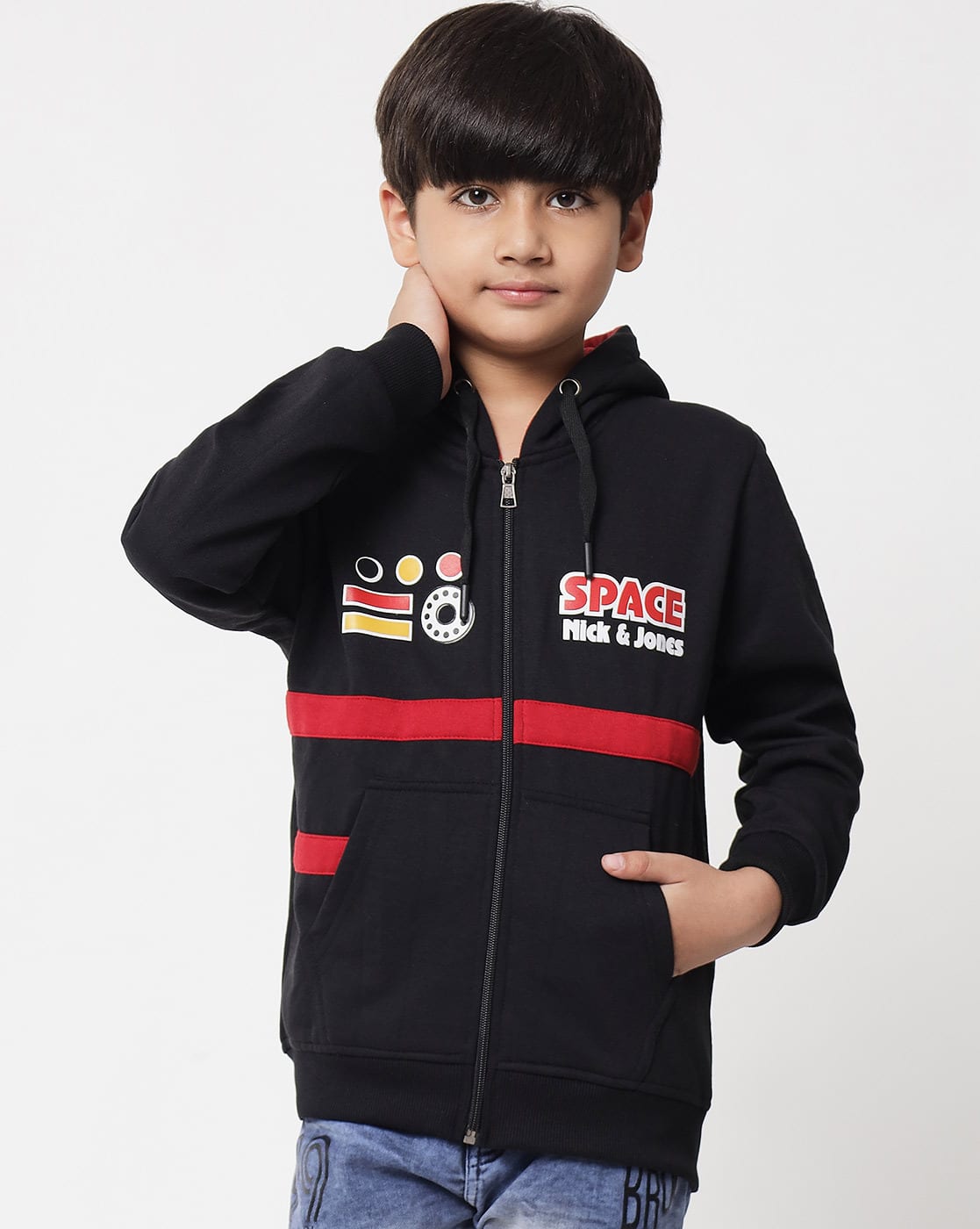 Buy NICK & JONES Zip-Front Hoodie with Split-K Online | Ajio.com
