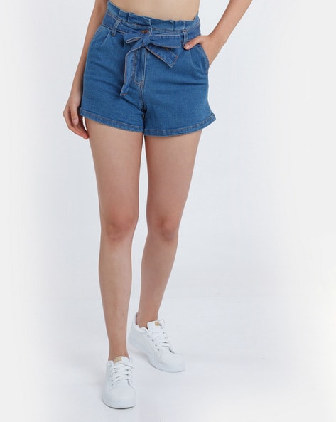 Denim Shorts with Waist Tie Up