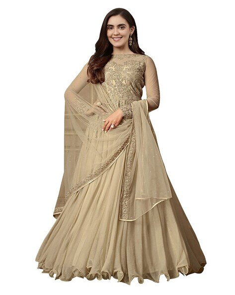 Embellished Semi-stitched Anarkali Dress Material Price in India