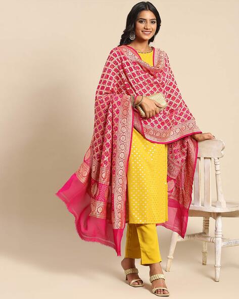 Exclusive Neavy Blue U-Cut Kurti With Pink Dhoti & Pink Dupatta