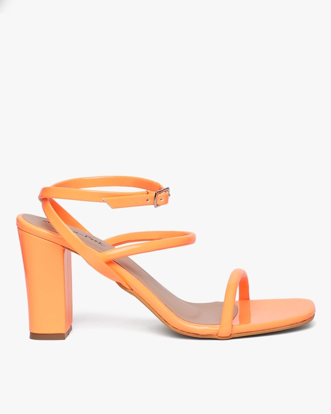 Womens Orange schuh Storm Strappy High Heels | schuh