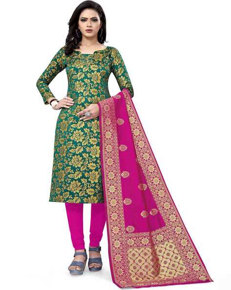 3-piece Dress Material with Floral Woven Motifs Price in India