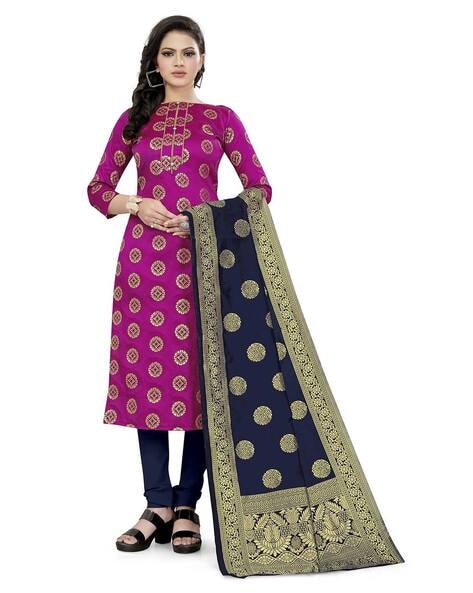 3-piece Dress Material with Floral Woven Motifs Price in India