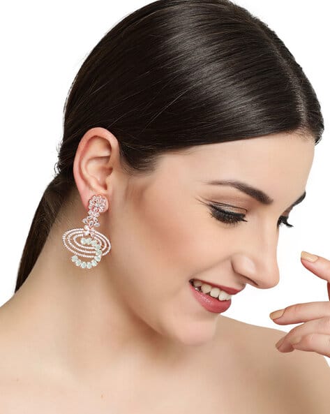 Gold-Plated American Diamond Crescent Shaped Drop Earrings