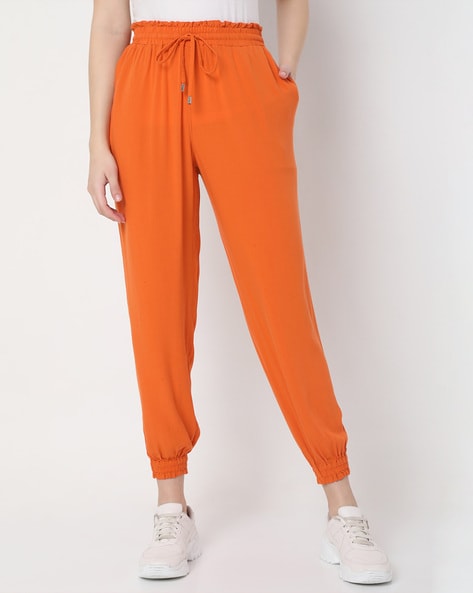 ON  ON Plain Ladies Orange Cotton Lycra Straight Pant Waist Size 2644