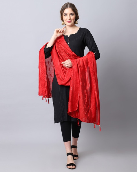 Textured Dupatta with Tassels Price in India