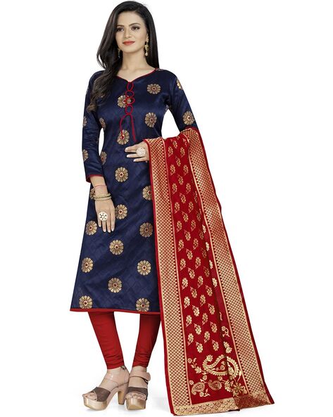 3-piece Unstitched Dress Material with Floral Woven Motifs Price in India