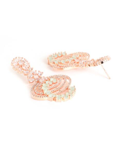 Gold-Plated American Diamond Crescent Shaped Drop Earrings view 3