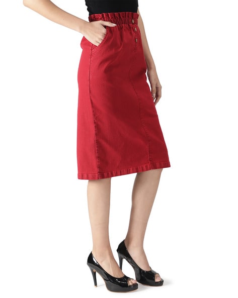 Knee Length Plain Ladies Maroon Dungaree Skirt at Rs 260/set in Delhi | ID:  22359638355