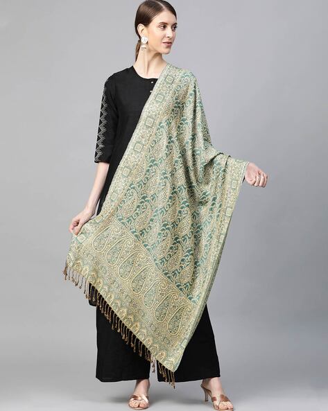 Paisley Woven Stole with Tasseled Border Price in India