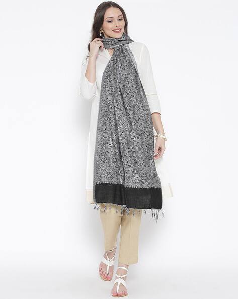 Indian Print Stole with Tasseled Border view 2