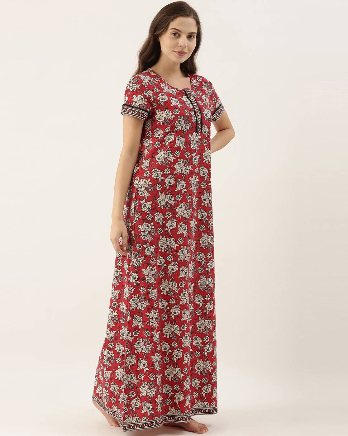 Buy Bannos Swagger Brown Embroidered Nighty for Women Online