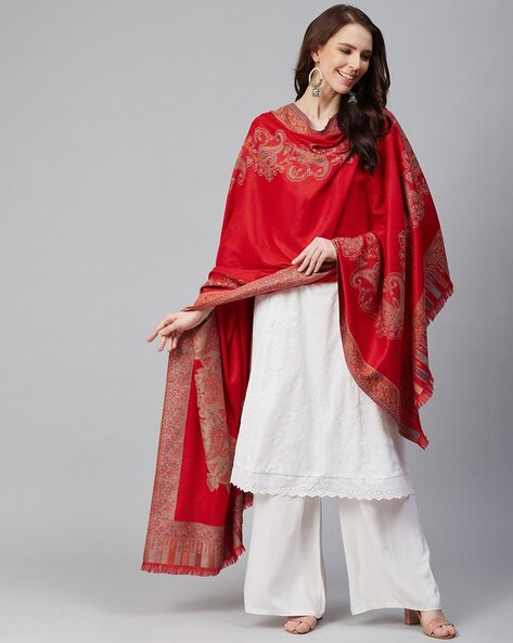 Paisley Woven Shawl with Fringes Price in India