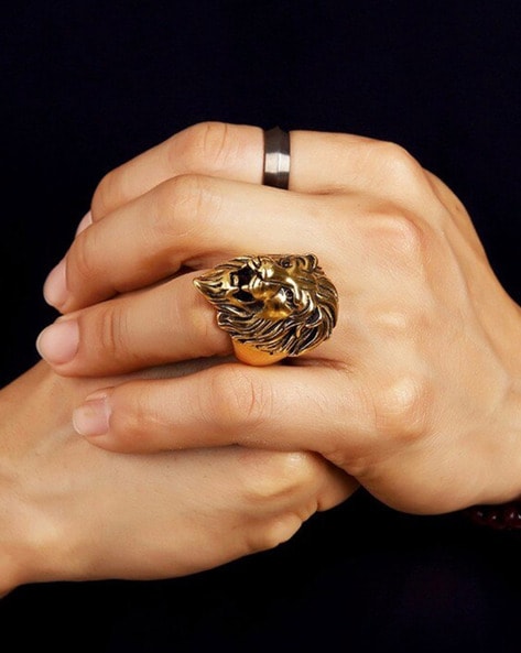Lion Ring for Men 14K Gold Lion Head Design Ring (RS 8) - Walmart.com
