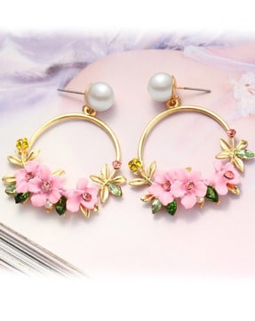 925 Sterling Silver Elegant Flower Design Ear Hook Dangle Earrings