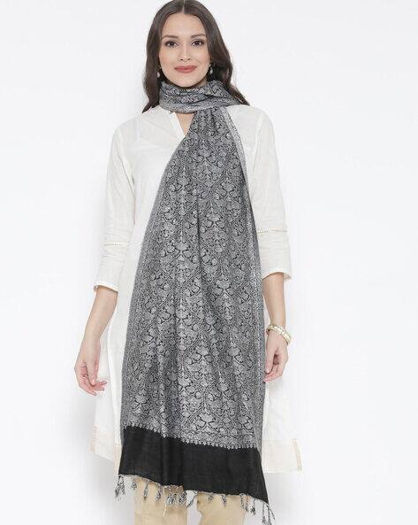 Indian Print Stole with Tasseled Border