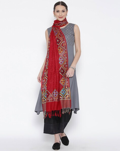 Geometric Print Stole with Tasseled Border Price in India