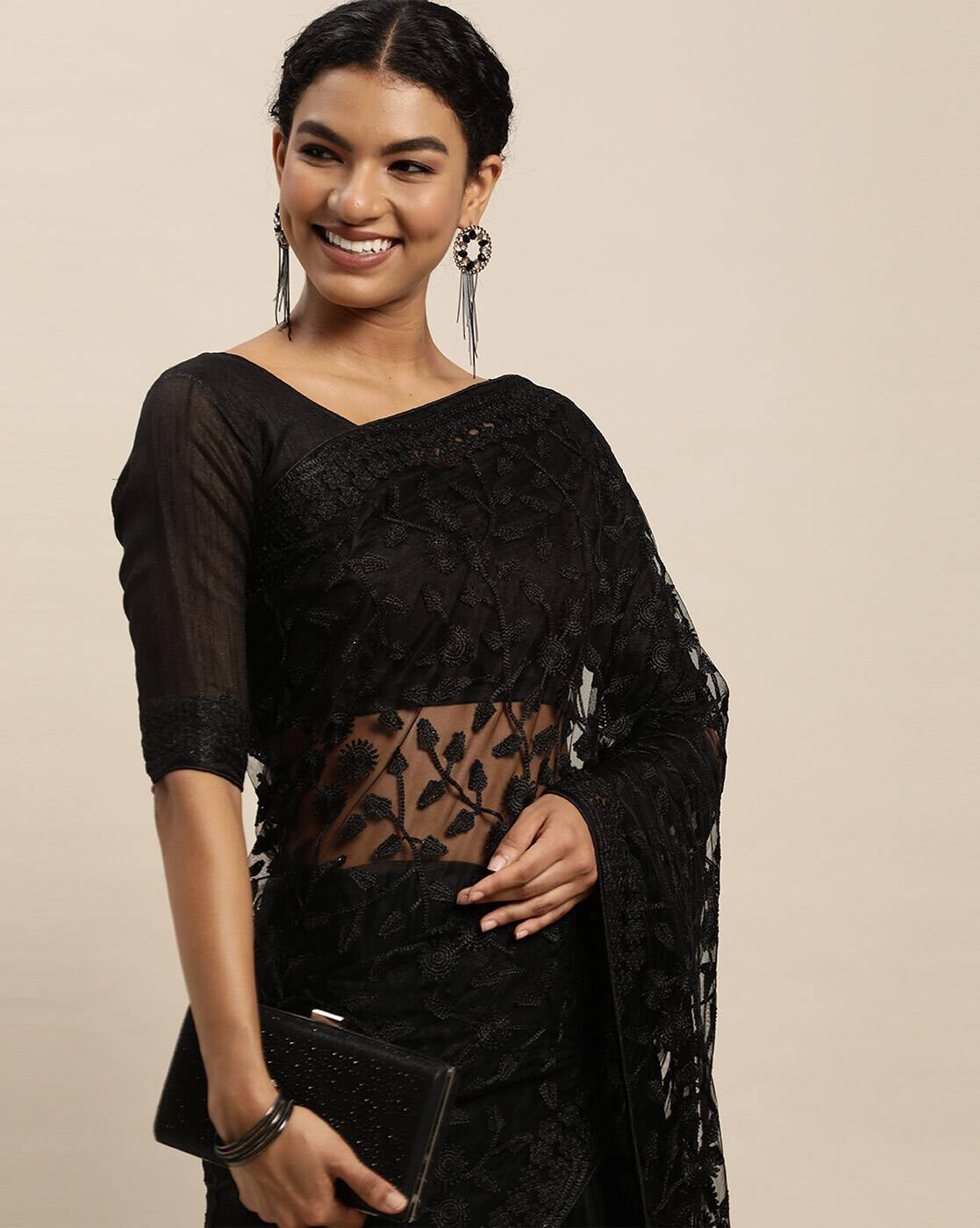 Buy Black Sarees for Women by VAIRAGEE Online | Ajio.com
