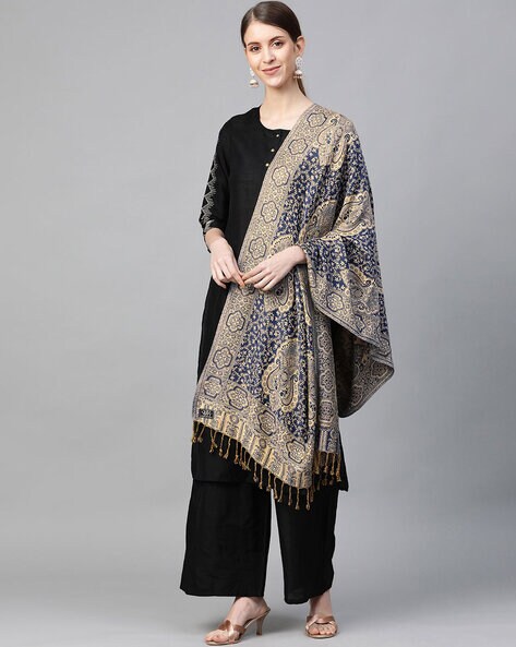 Indian Design Woven Stole with Tasseled Border Price in India
