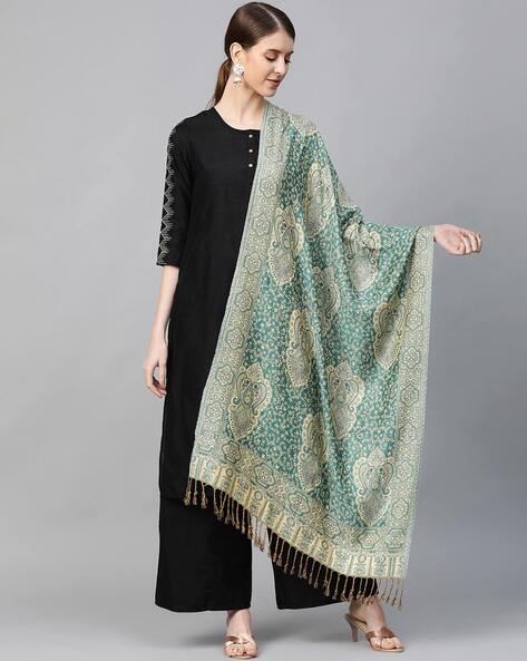 Indian Design Woven Stole with Tasseled Border Price in India