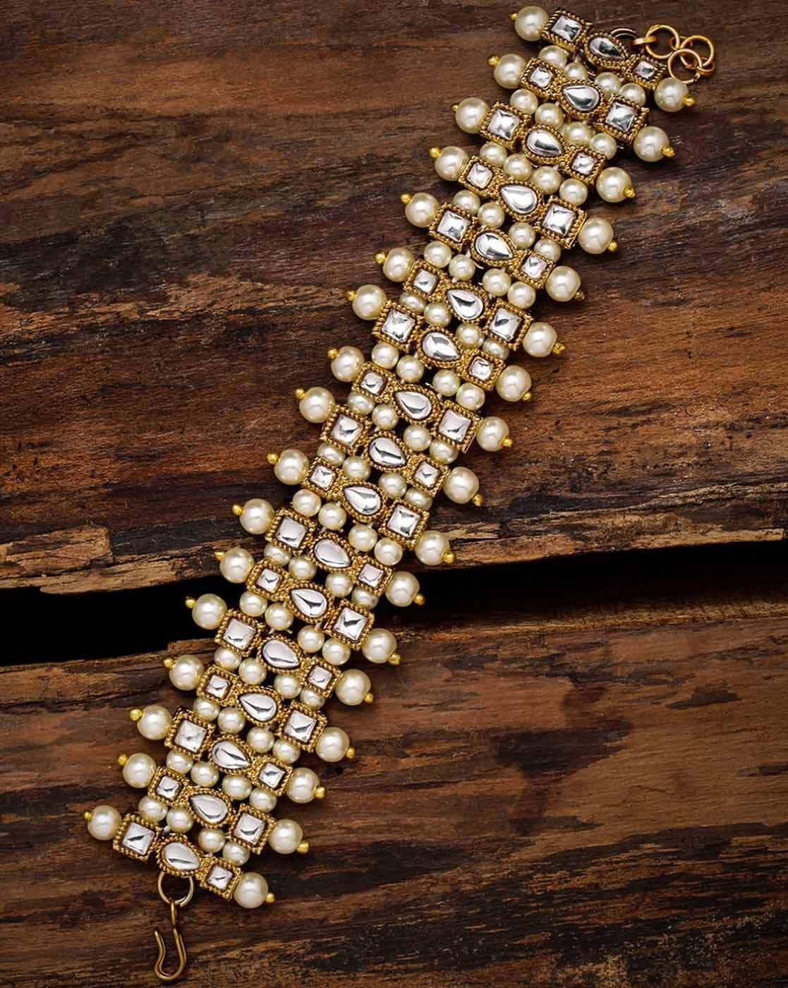 Charming Jewelry CZ Pearl Kundan Bracelet Bangle 1pc  Charming Jewelry   2563008
