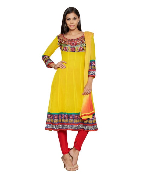 Embellished Semi-stitched A-Line Dress Material Price in India