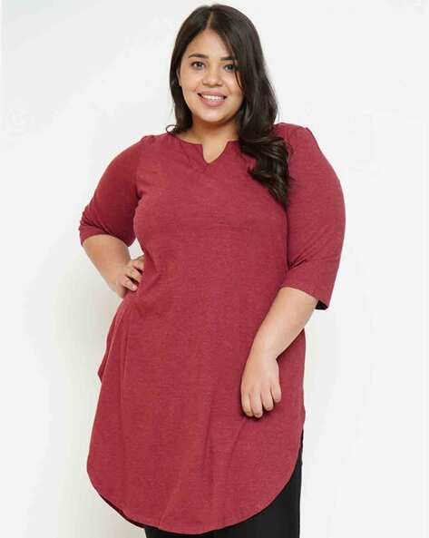 Solid V-Neck Plus Size Tunic