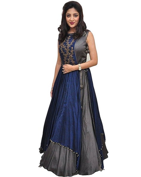 Embellished Semi-stitched A-line Dress Material Price in India