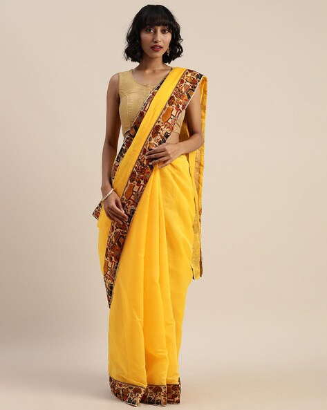 plain yellow cotton saree