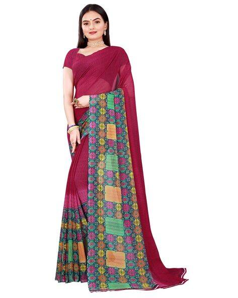 Pack of 2 Printed Sarees with Unstitched Blouse Piece view 3