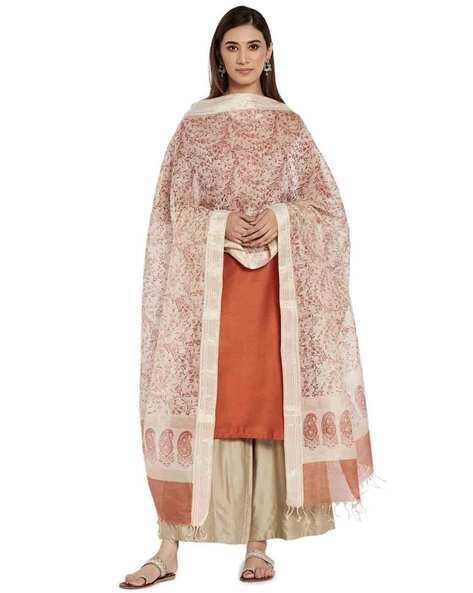 Floral Print  Dupatta with Tassels Price in India