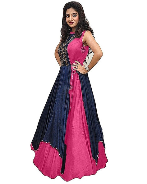 Embellished Semi-stitched A-line Dress Material Price in India