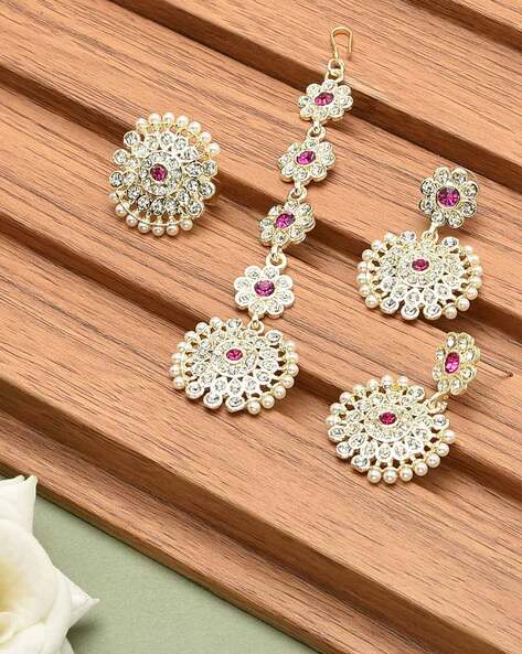 Elegant Maang Tikka and Earrings Set Kundan Maangtikka and Earrings Set,  Small Kundan Earrings and Maang Tika Set, Bridesmaids Jewelry Set - Etsy