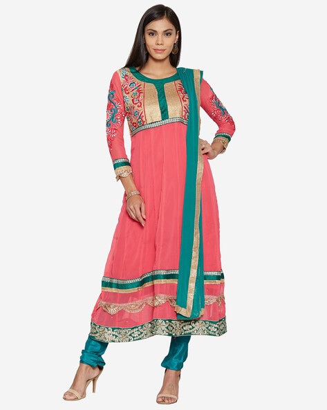 Embroidered Semi-Stitched Dress Material Price in India