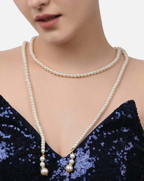 Ladies 1920s Pearl Necklace Flapper Charleston Fancy Dress Costume  Accessory - Fancy Dress VIP